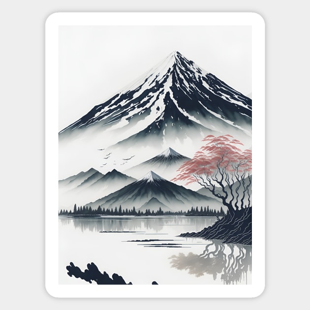 Serene Mount Fuji Sunset - Peaceful River Scenery Sticker by star trek fanart and more